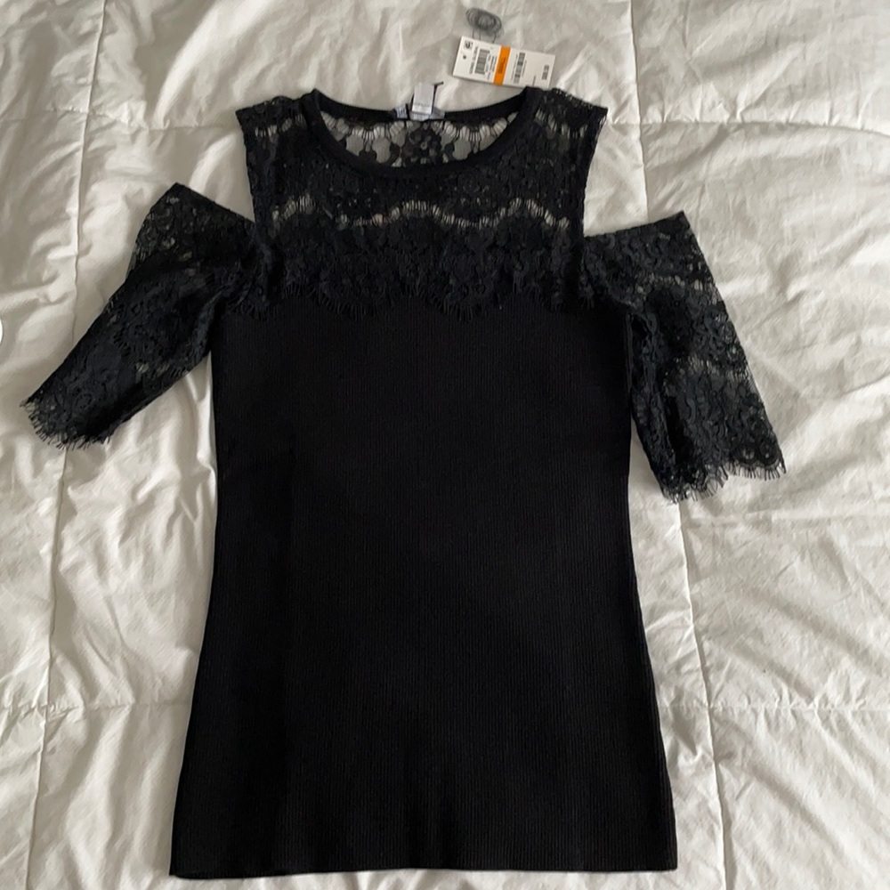 Black off-the-shoulder lace accented top